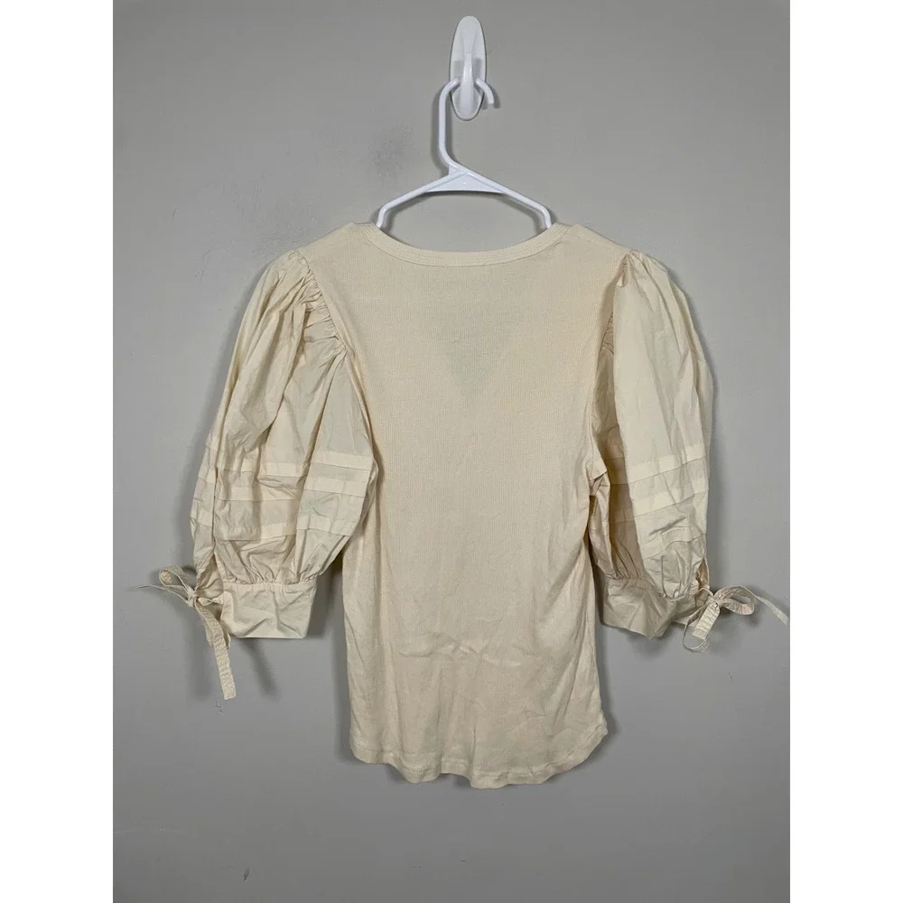 Ulla Johnson Iman Puff Sleeve Top in Cream Size Large Feminine Quiet Luxury